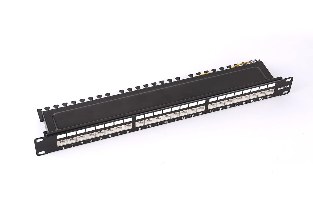 24-Port Shielded Cat6A Patch Panel 1U 19" Rackmount 10Gbps Ethernet RJ45 Network