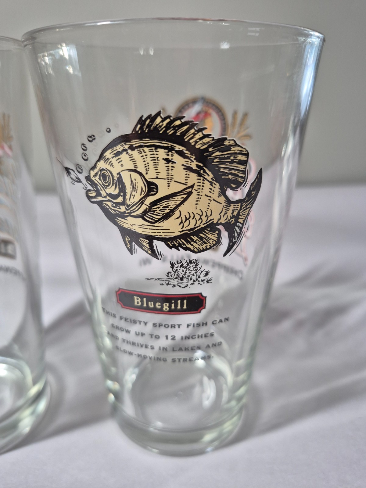 Set Of 2 Leinenkugel Fishing Beer Pint Drinking Glass Walleye and Sunfish