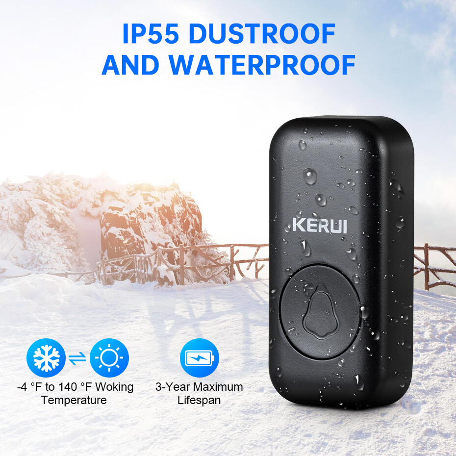 Waterproof Wireless Doorbell Adjustable Volume 2 Plugin Receiver 3 Bell Button