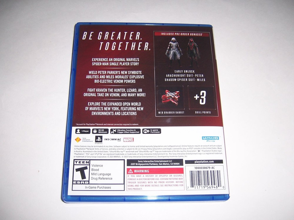 Replacement Box Case Only - Marvel Spider-Man 2 Two PlayStation PS5 AUTHENTIC