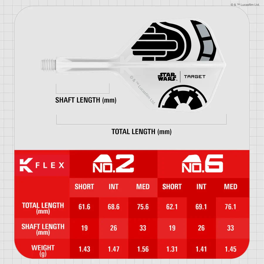TARGET STAR WARS STORMTROOPER K-FLEX 1 PIECE MEDIUM SHAFT & NO2 FLIGHT