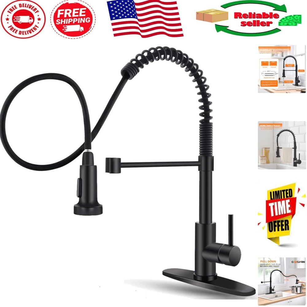 Classic Black Pull Down Kitchen Faucet - Easy Installation & Durable Performance