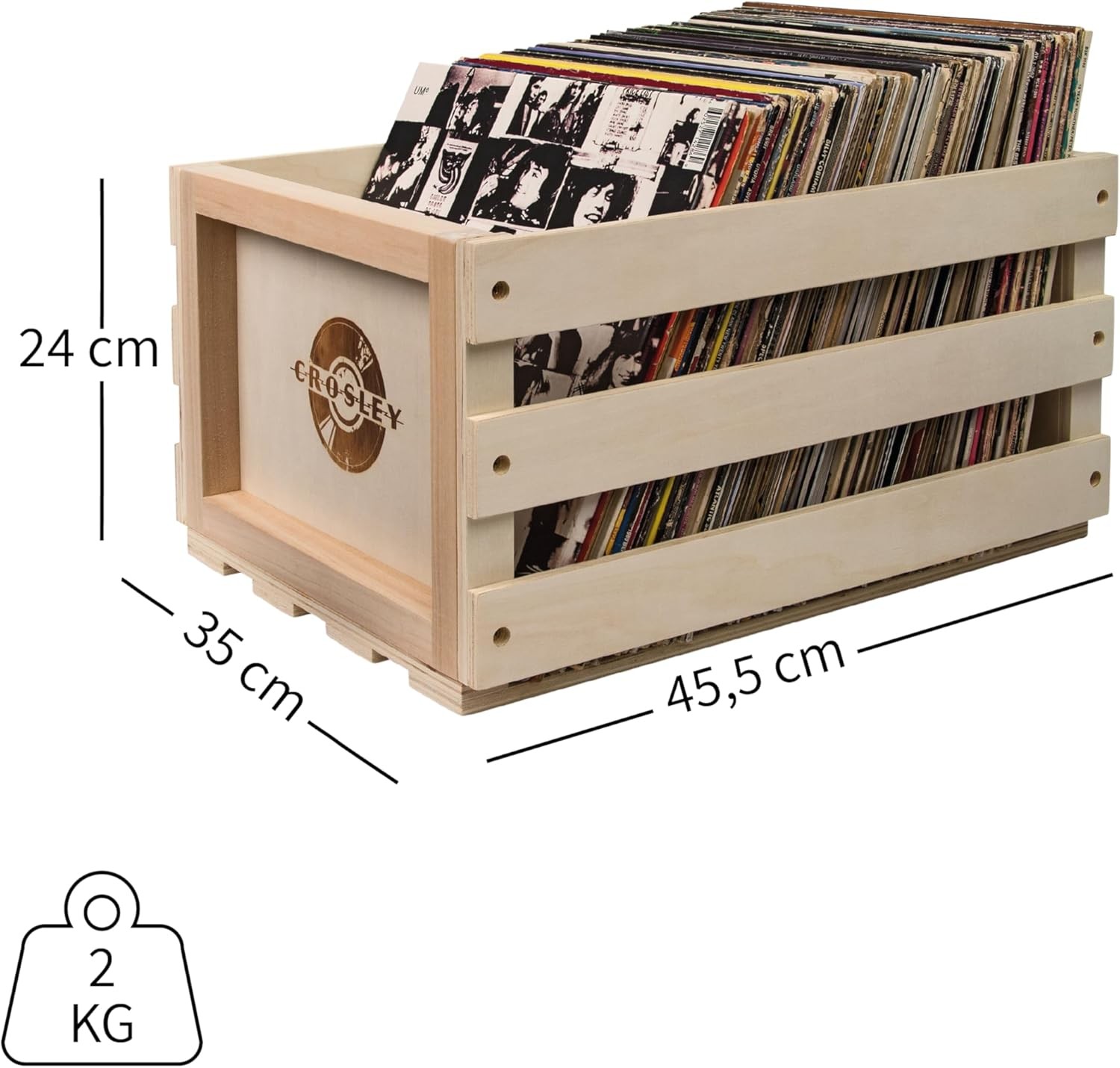 Record Storage Crate Holds up to 75 Albums, Natural