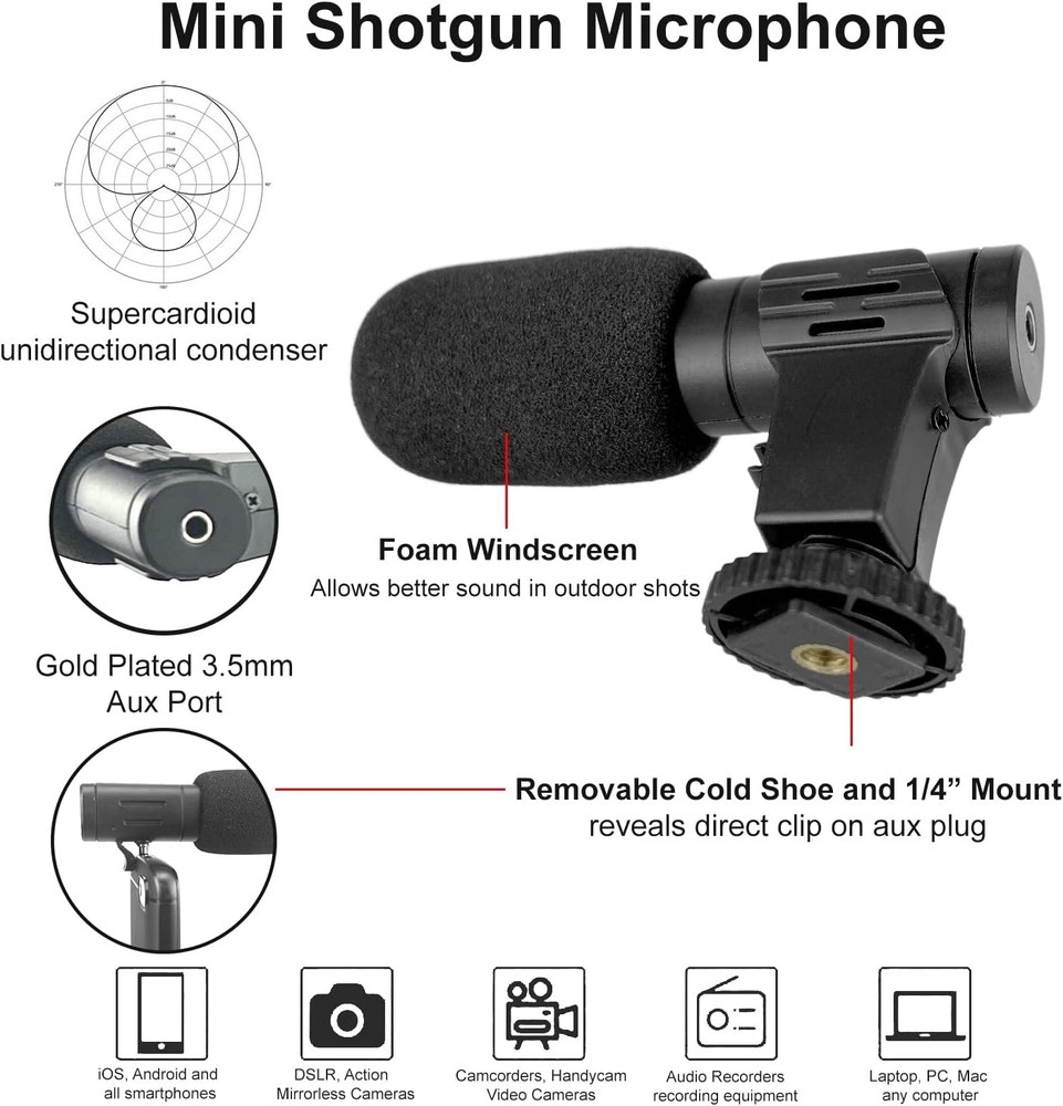 Smartphone Vlogging Kit for iPhone/Android w/ Light+Microphone+Tripod+Holder