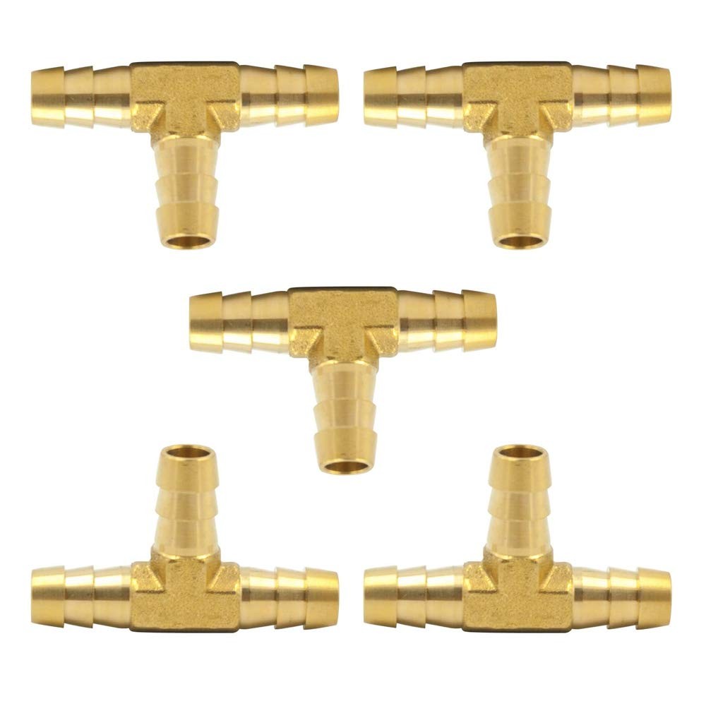 Brass Hose Barb Tee 1/4" x 1/4"x Barbed T 5pcs 1/4*1/4*1/4,
