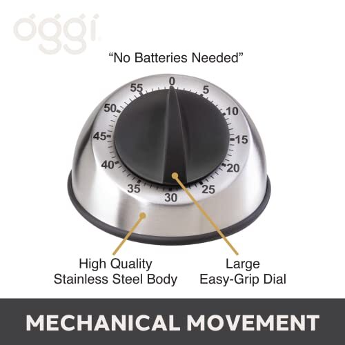 OGGI Countdown 60-Minute Kitchen Timer- Stainless Steel Countdown Timer, Cook...