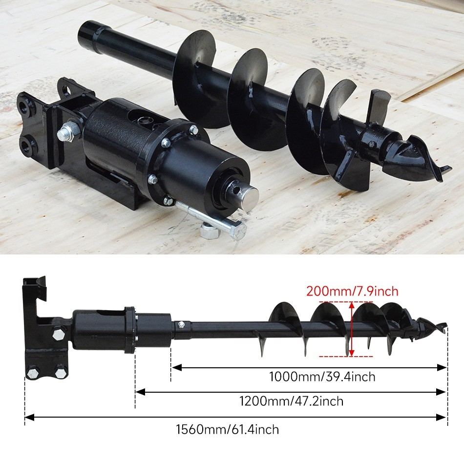 Mini Excavator Attachment 200mm Hydraulic Auger, New, Free Shipping