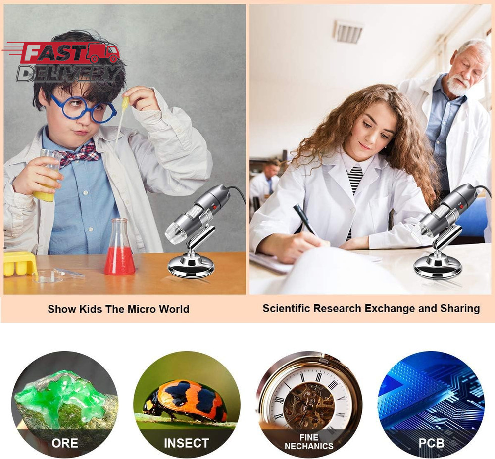 USB Microscope Camera with Stand & Carrying Case, Cainda Digital Microscope Comp