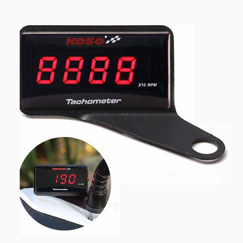 Waterproof RPM Digital Inductive Tachometer, Tiny Digital Hour Tach Meter Red