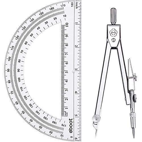 Geometry Math Set - Drawing Compass & 6 Inch Protractor for Students, Precision