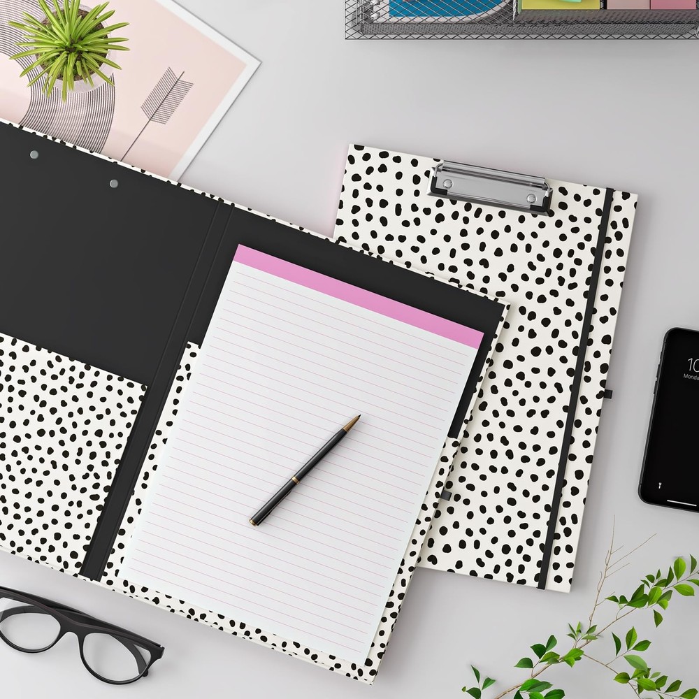 Clipboard Folio with Refillable Lined Notepad, Low Profile Clip and Interior ...