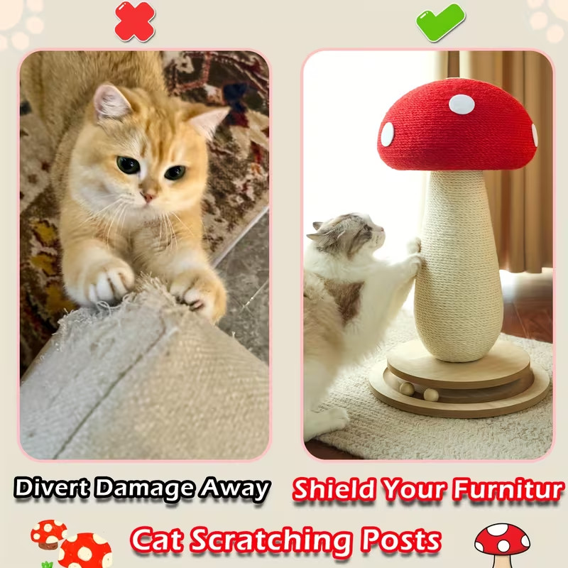 Cat Scratching Post - Red Mushroom with Interactive Turntable & Sisal Surface