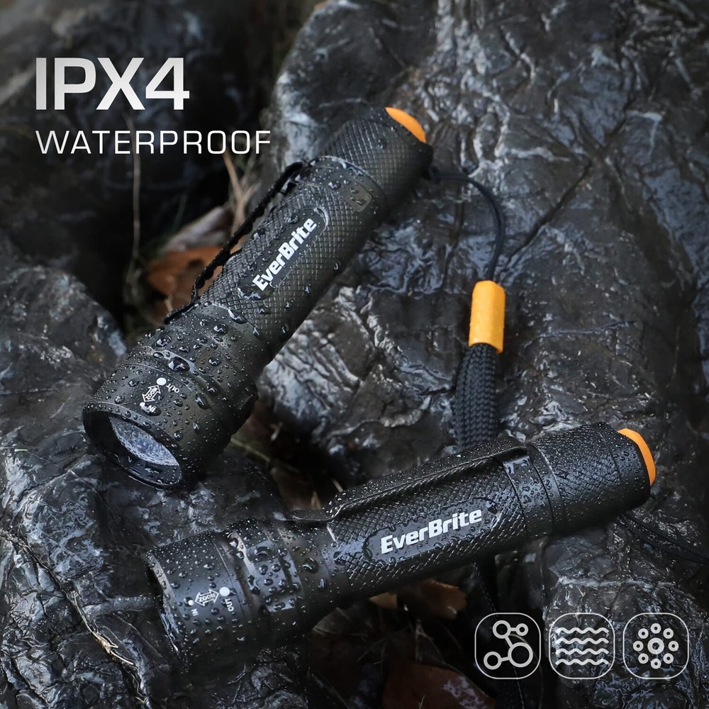 EverBrite 2PC 150Lumen Mini LED Flashlight 3Light Mode Zoomable Adjustable Focus