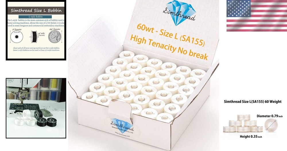 144 Prewound Polyester Bobbins Thread Size L 60WT - For Creative Vision Machines