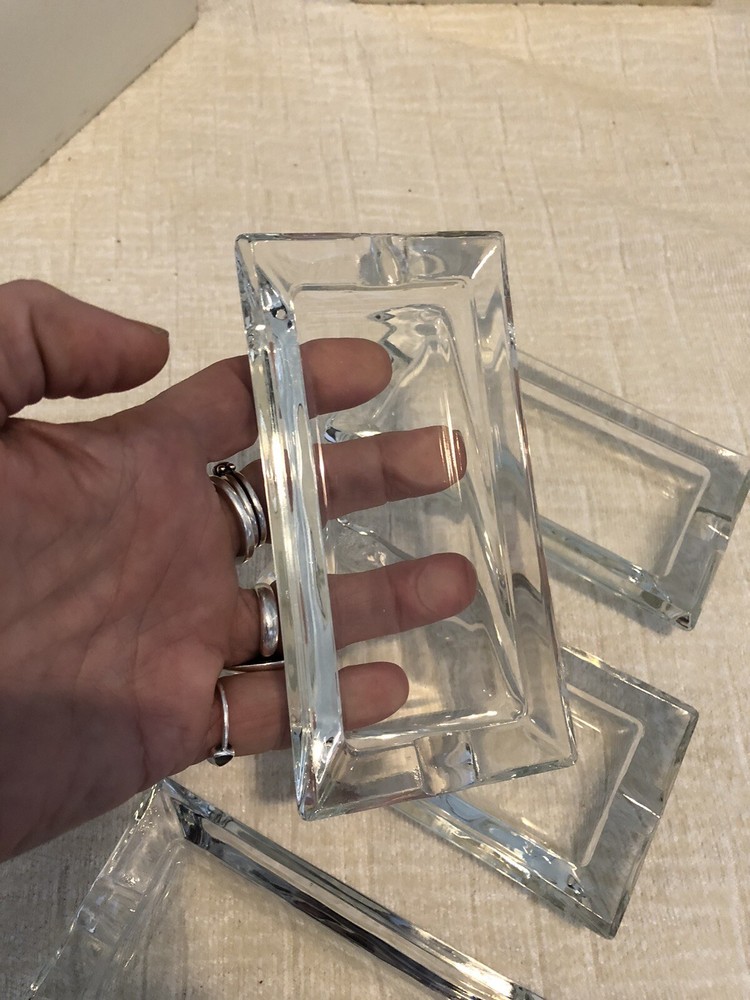 4 Clear Beveled Glass MCM Rectangular Individual 2.5”x5” Ashtrays
