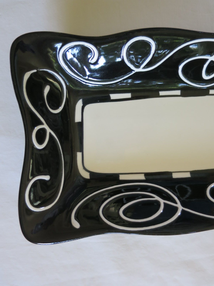 Ann Mallory Americaware Black White Swirl Modern Rectangular Sandwich Serve Dish