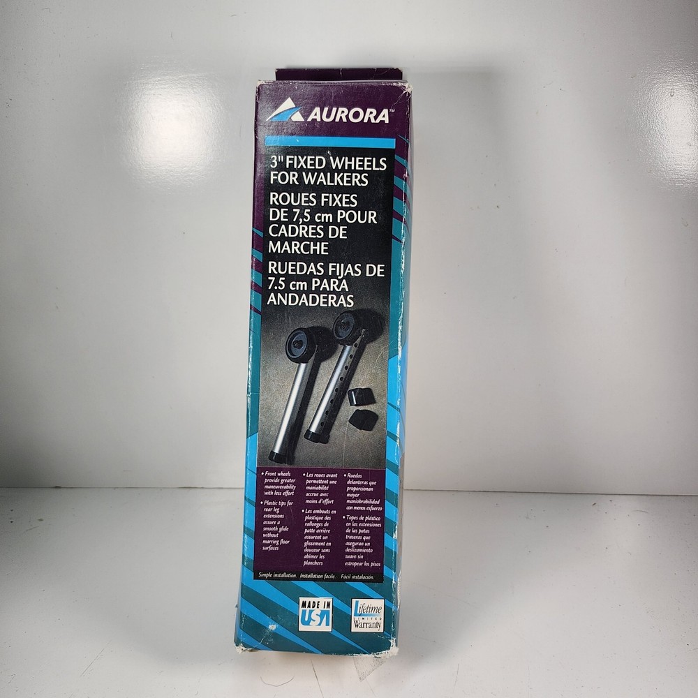 AURORA 3" FIXED FRONT WALKER WHEELS AND CAPS NEW