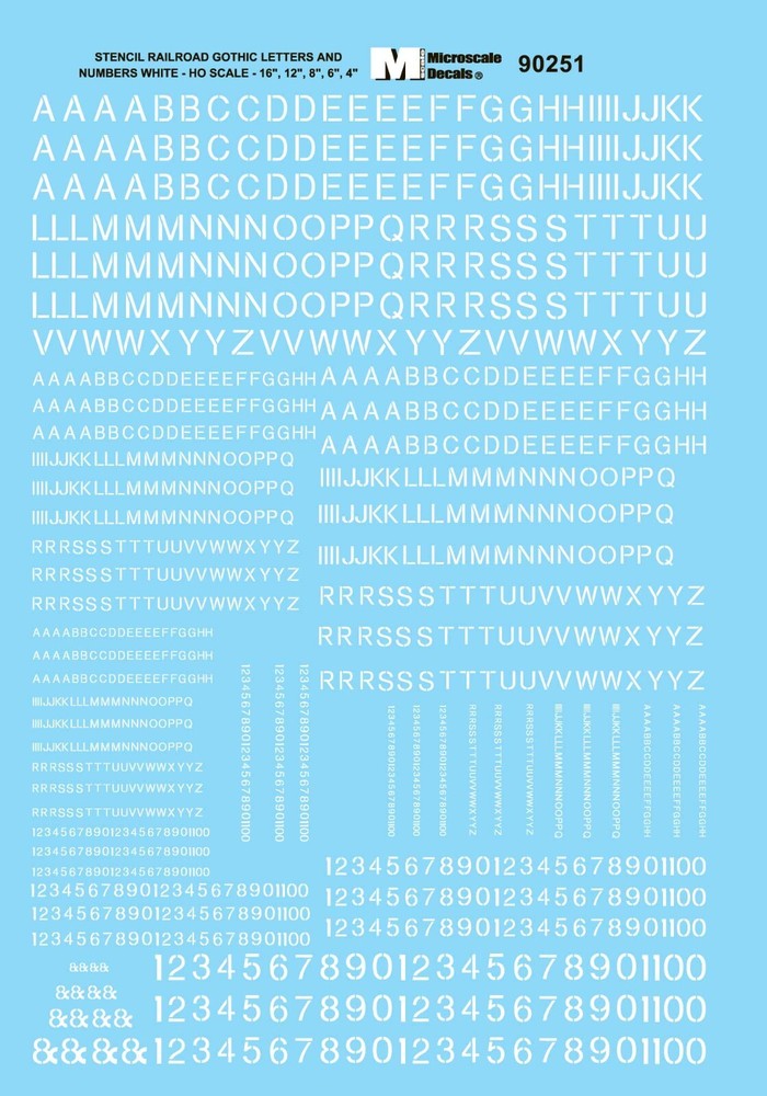 Microscale Decals 70251 N 1/160 Stencil Gothic Alphabet Letters Numbers White
