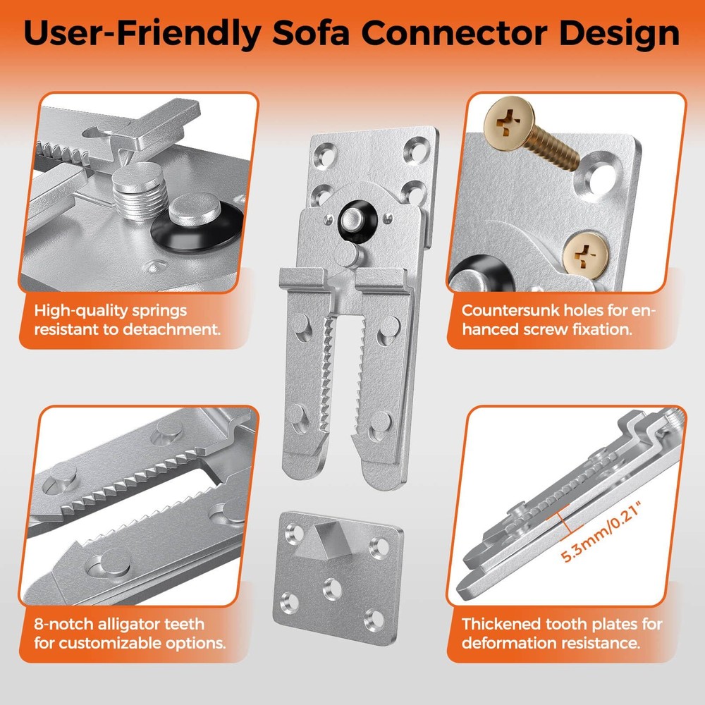 Sectional Couch Connectors 2 Pack+20 Screws Thickened Interlocking Alligator