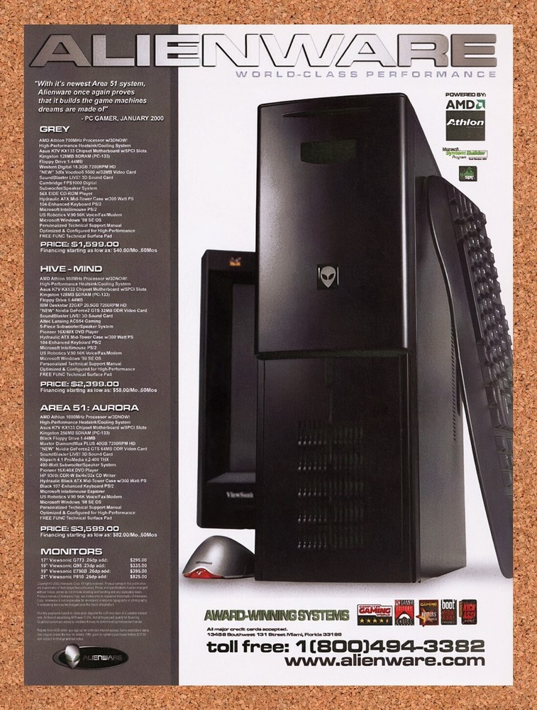 1999 Alienware Grey System Original Advertisement / Retro Wall Art v14