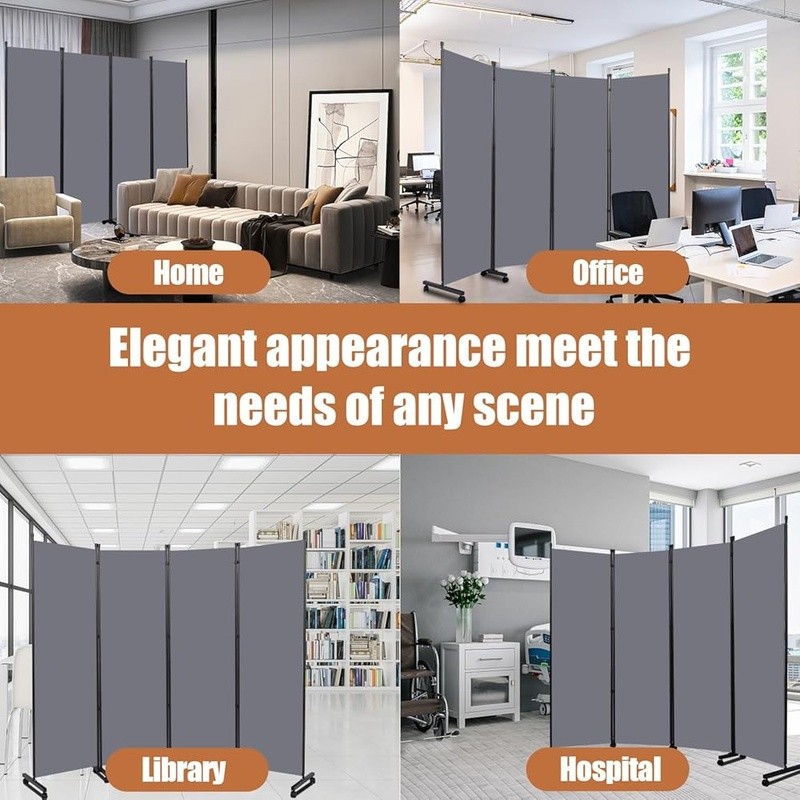 Portable 4 Panel Room Divider Self-locking Rollers Freestanding Privacy Screen
