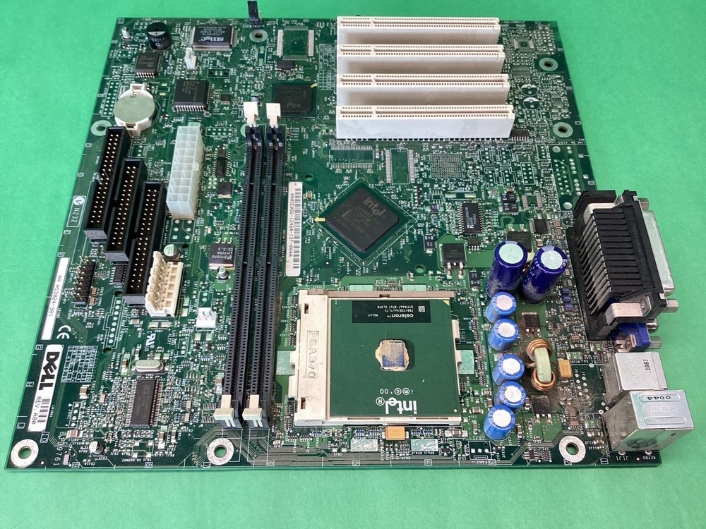 Dell 2E086 PGA370 Desktop Motherboard + Celeron CPU + I/O Shield - UNTESTED