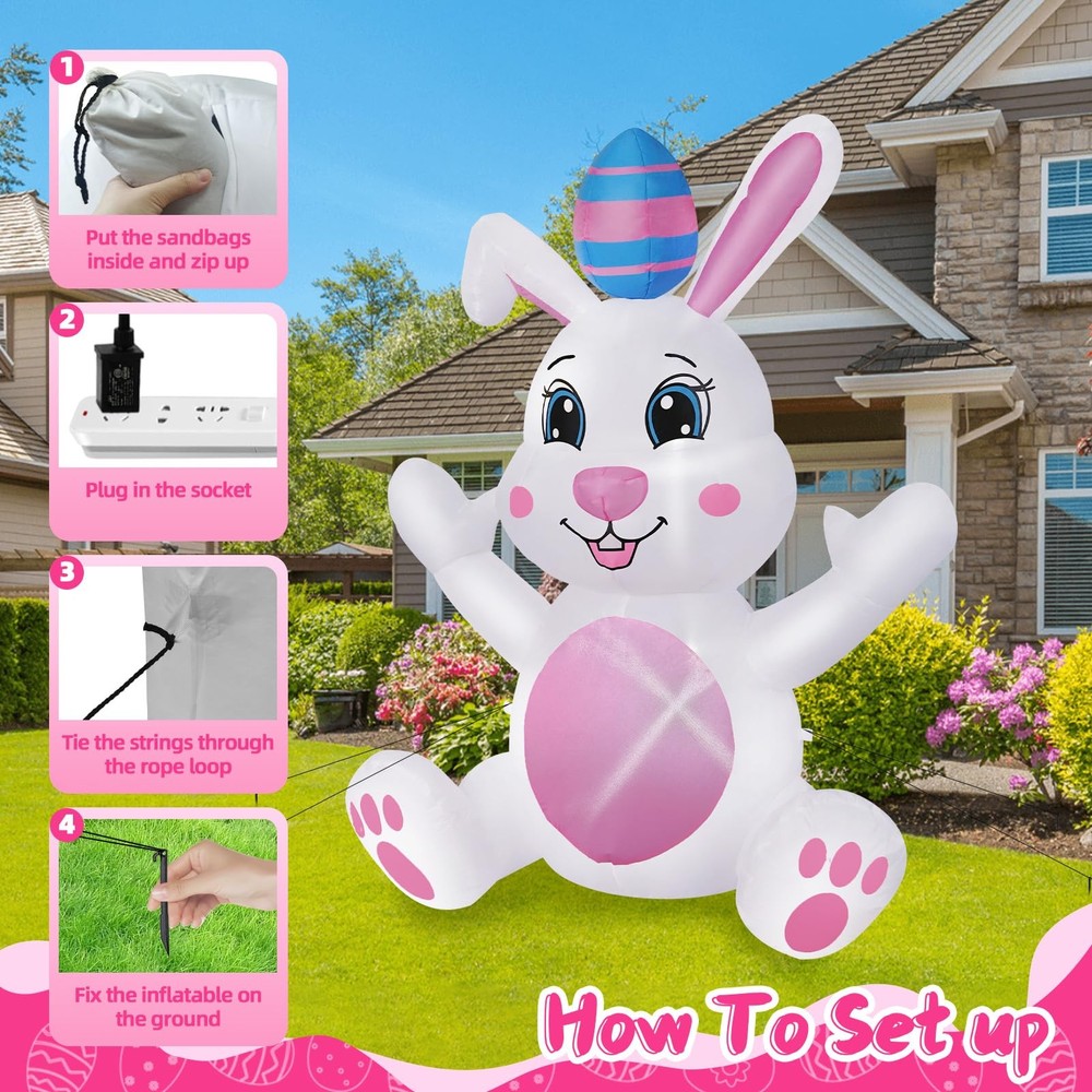 BRDJade 4FT Easter Bunny Inflatable Outdoor Decorations, White