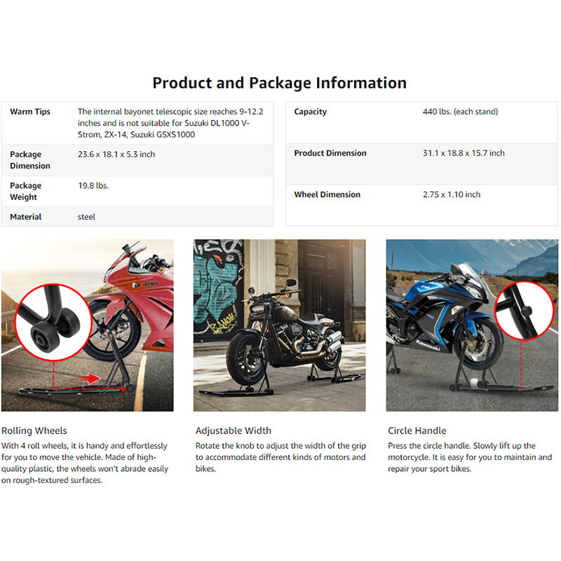 Heavy Duty Motorcycle Stands Lifter Front + Rear Combo Dirtbike Bike Wheel Lift