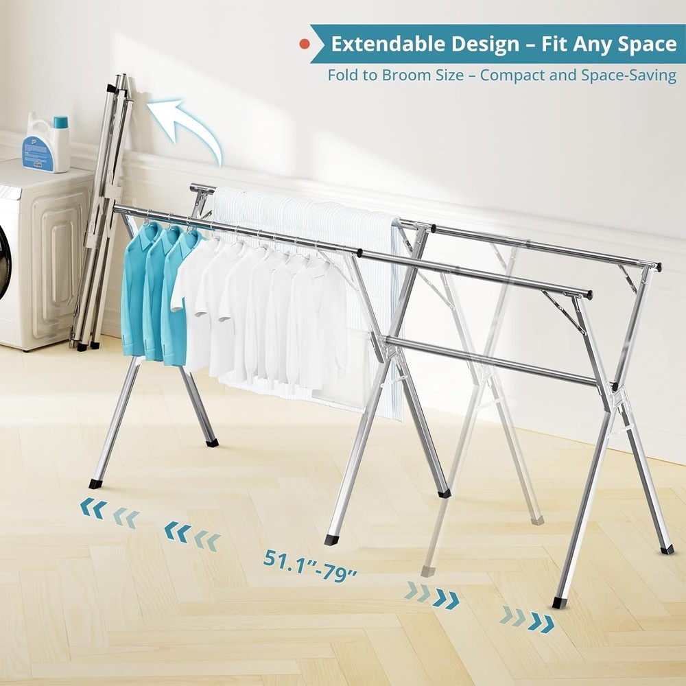 Rust-Proof Garment Rack with Windproof Hooks