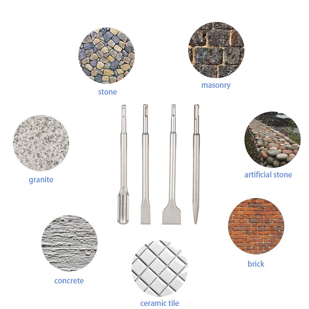 4 × SDS Plus Chisel Bits Flat Chisel Grooving Chisel Point Chisel High Quality