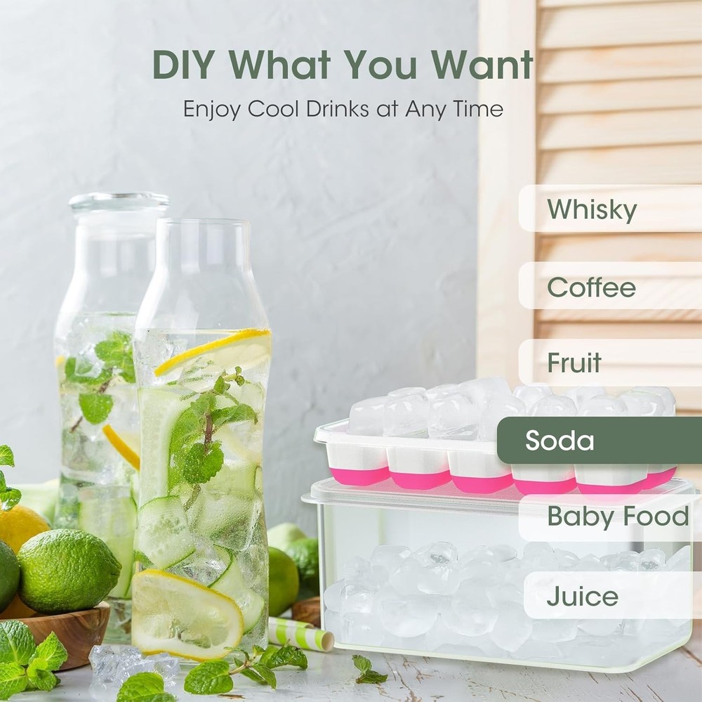 Effortless Ice Release Silicone Tray Set - Stackable Design for Compact Freezers