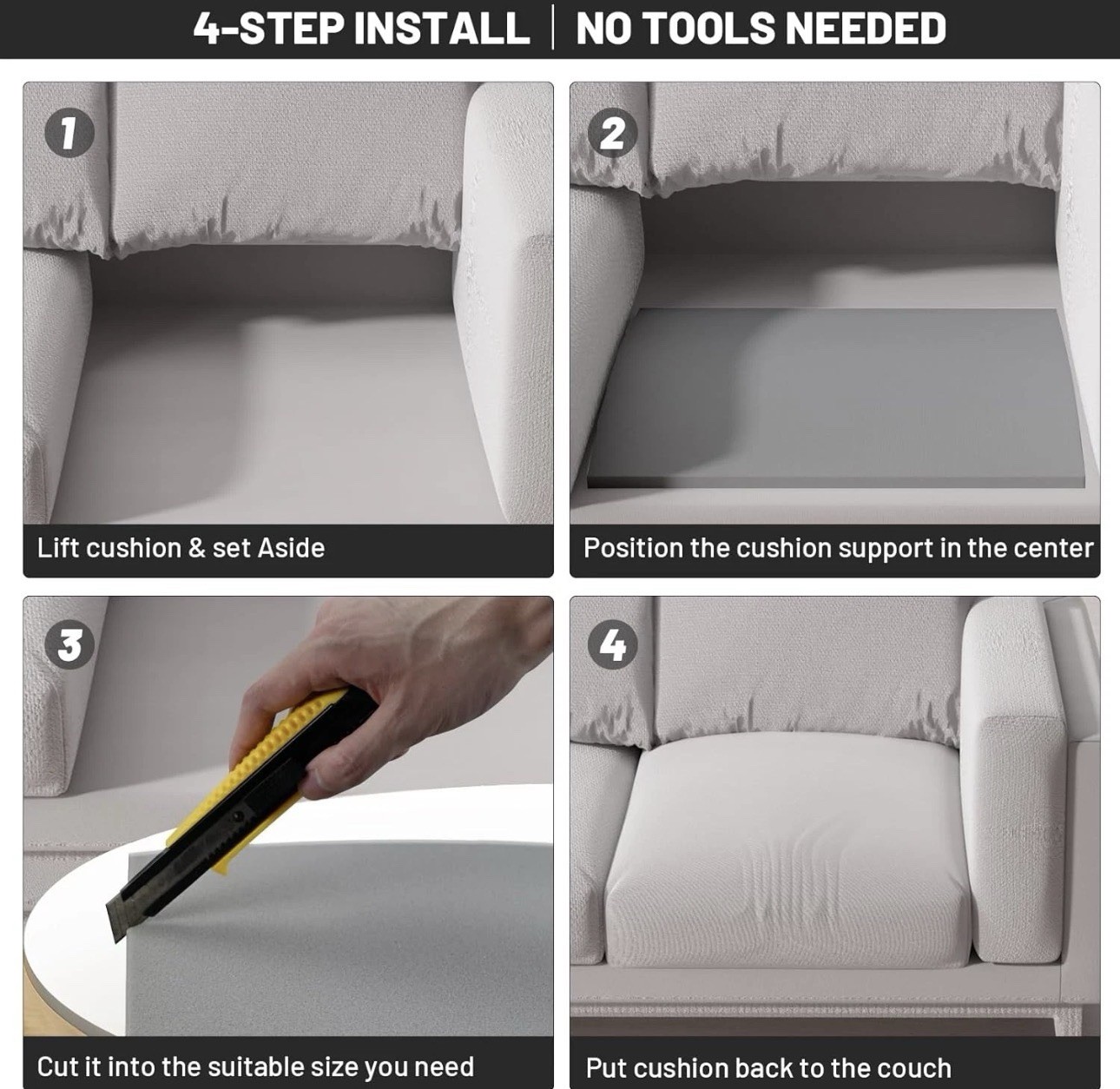 2 Couch Cushion Support for Sagging Seat 20" X 20" High Density Curved Foam Sofa