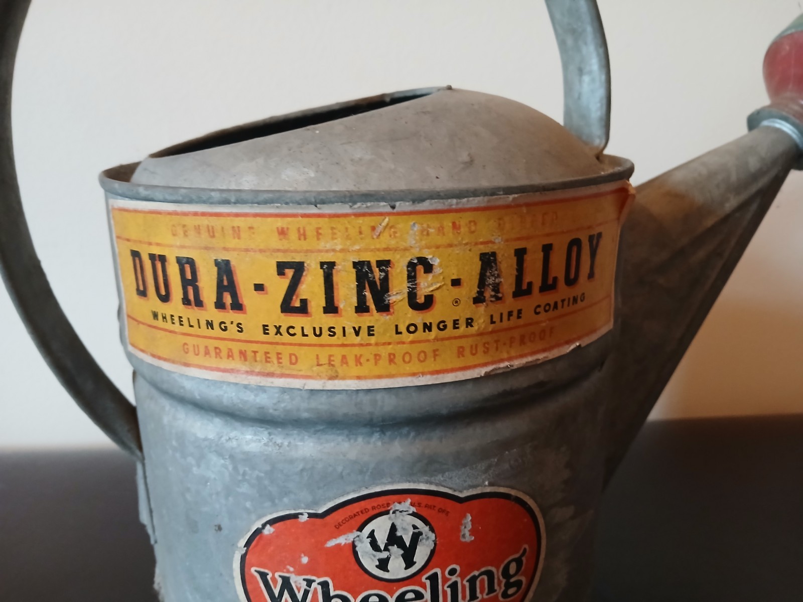 Vintage Wheeling 6 Qt Galvanized Watering Can with Sprinkler Head