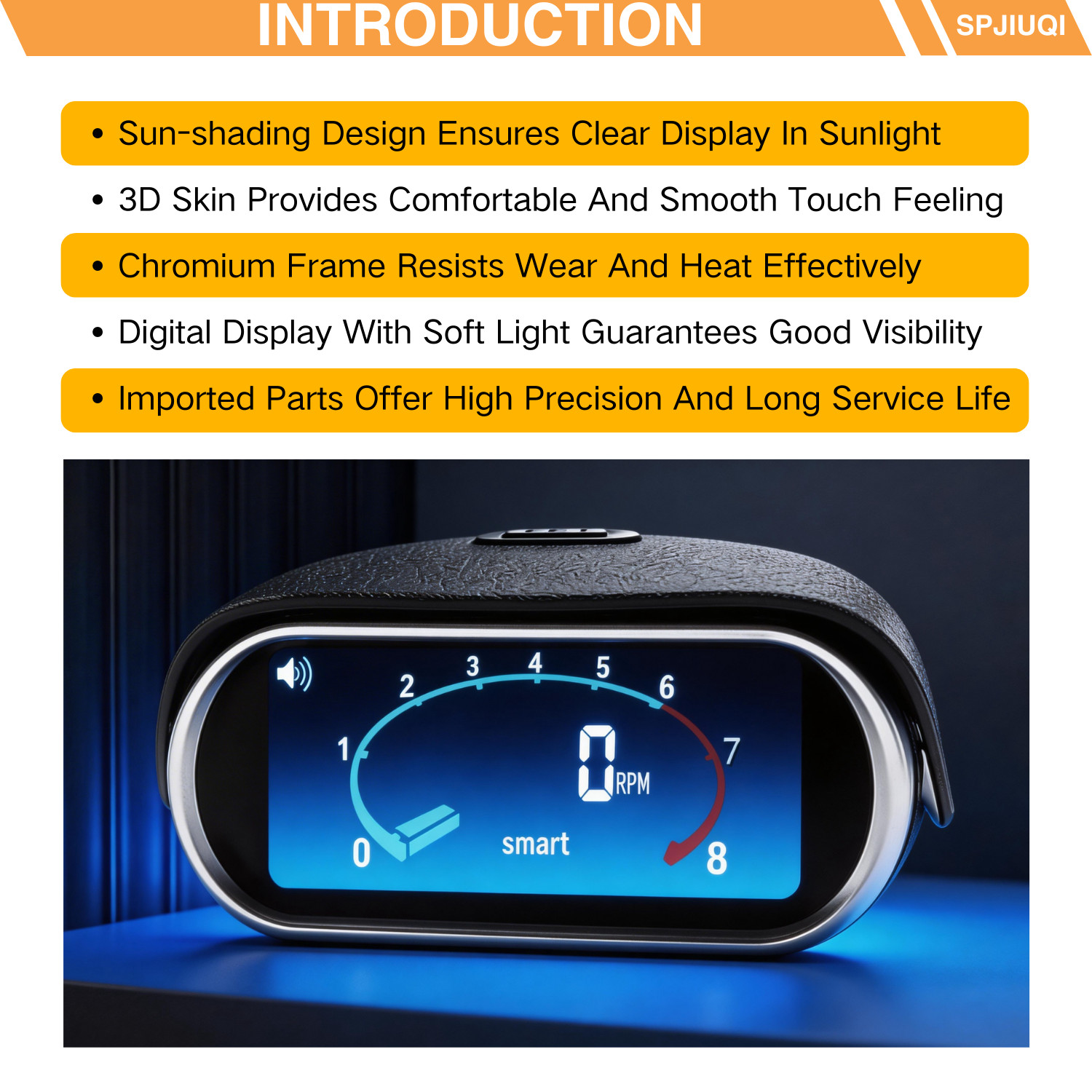 Horizontal LCD Digital Tachometer Gauge DC 9-36V Sunshade Waterproof -10~50°C