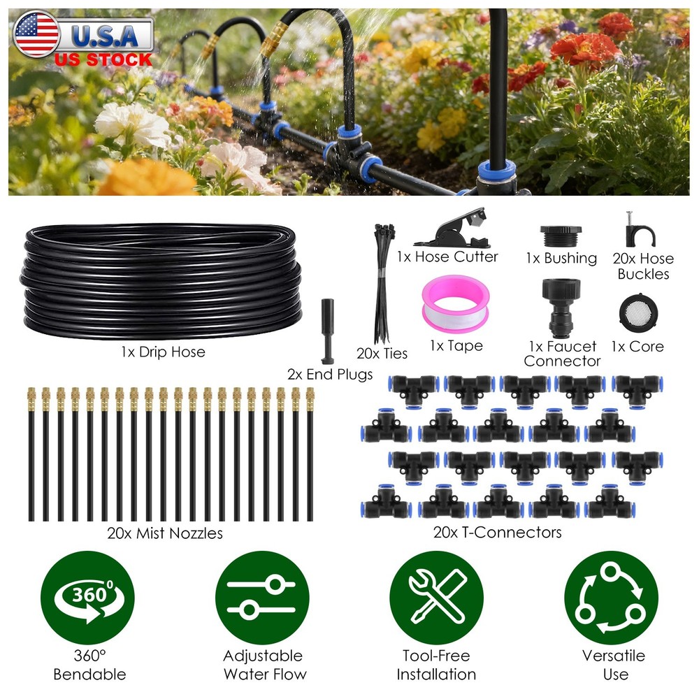 360° Automatic Watering Misting Kit Drip Irrigation System 5/16”Faucet Connector