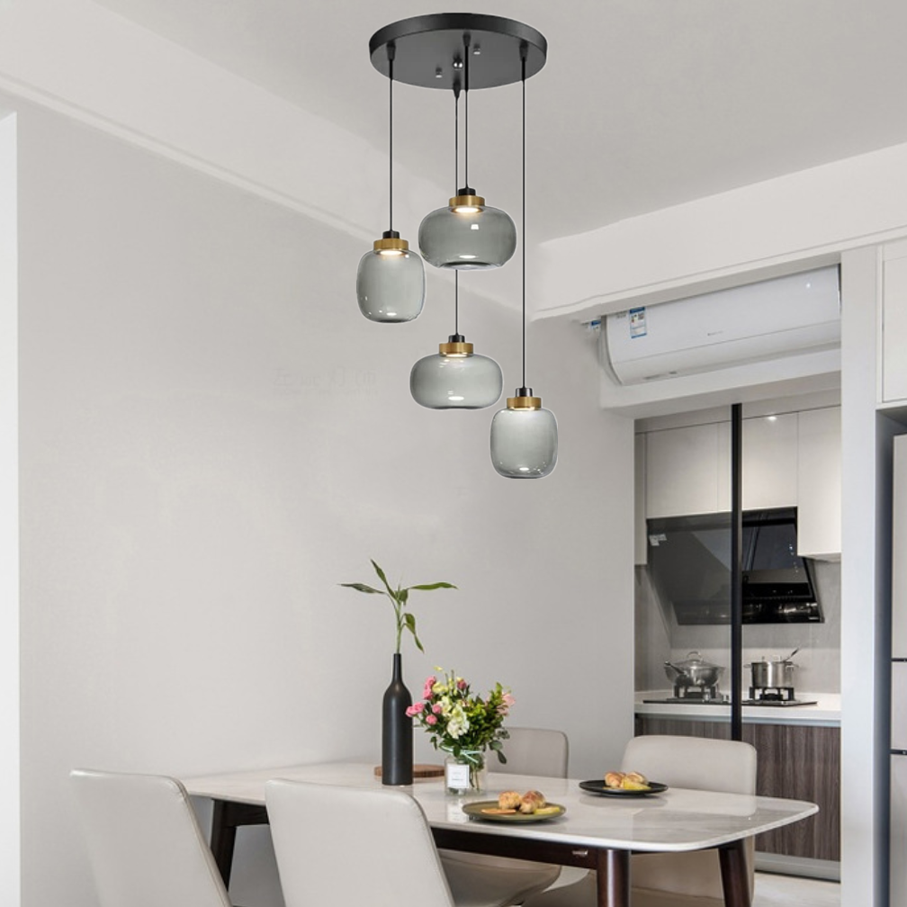 Modern 4 Lights Chandelier Adjustable Smoky Glass Pendant Lamp Ceiling Fixtures