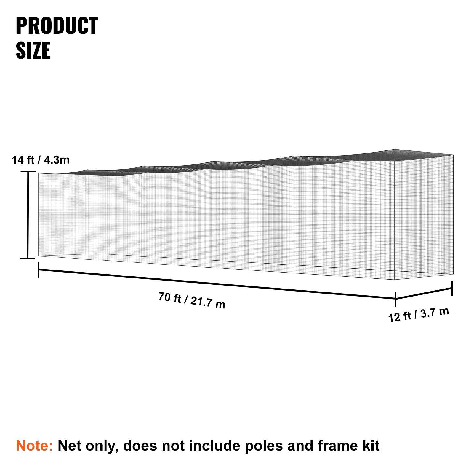 VEVOR 70FT Softball Baseball Cage Netting Heavy Duty PE Pitching Batting Net