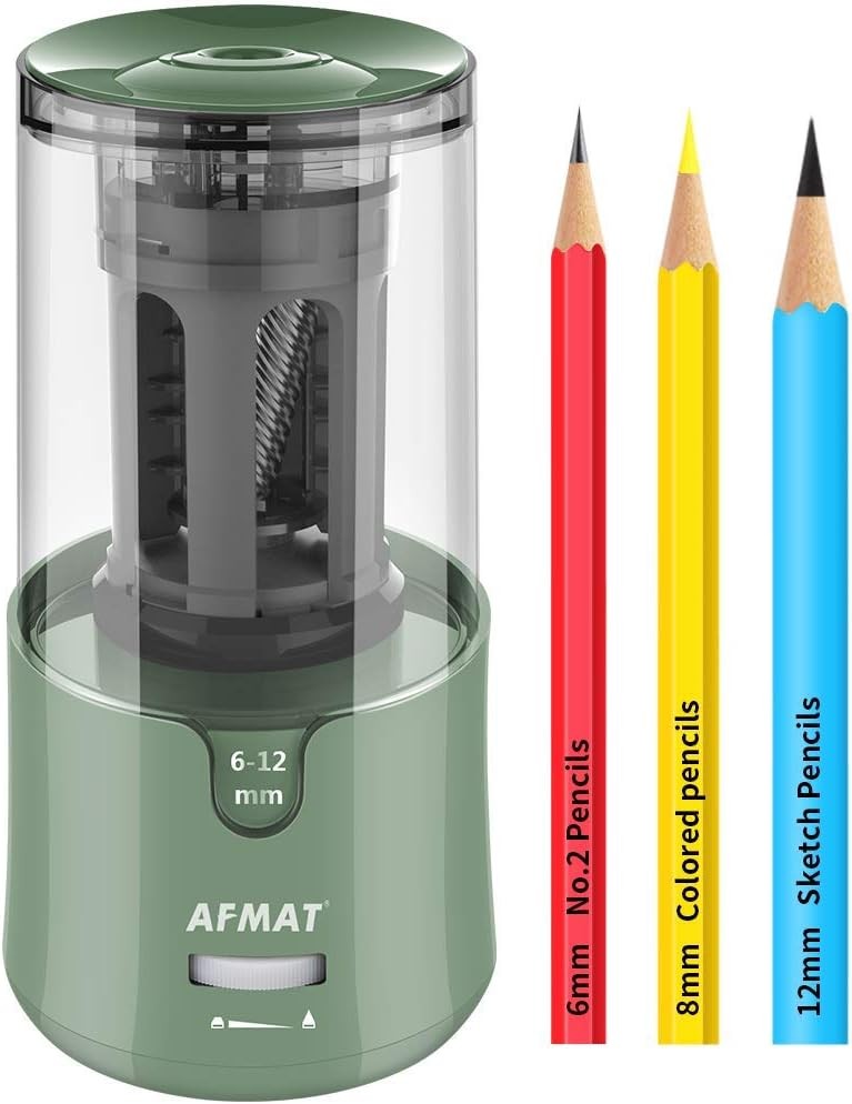 AFMAT Electric Pencil Sharpener, Auto Stop, Super Sharp & Fast, Green