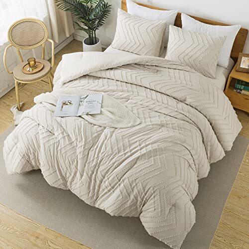 Full Size Comforter Sets Boho Lightweight Fluffy Bedding Full (79"x90") Beige