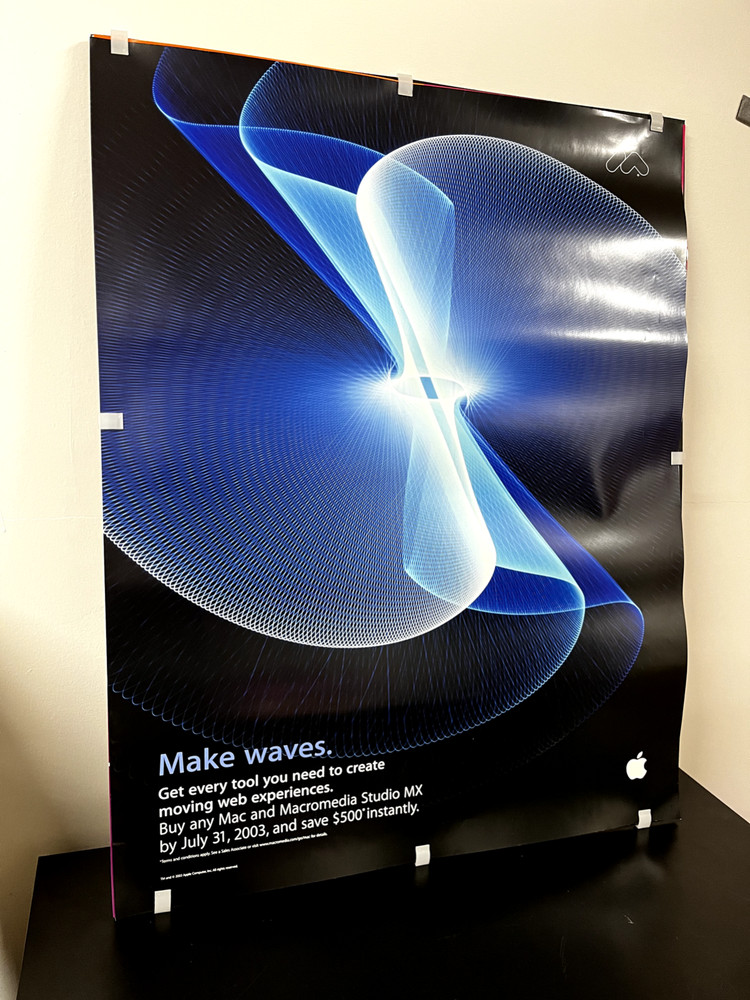 Vintage, Rare Apple Computer 2003 "Make Waves" Macromedia Studio MX Poster New