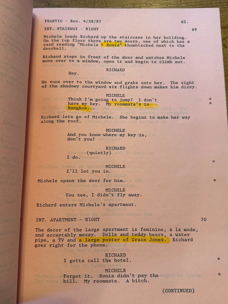 FRANTIC MOVIE ORIGINAL SCREENPLAY SCRIPT HARRISON FORD