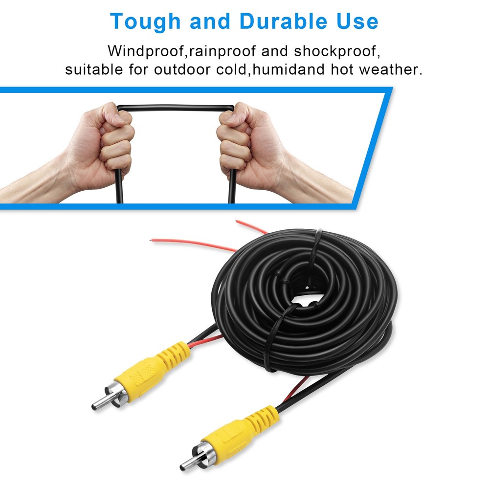 RCA Video Cable Double Shielded for Car Reverse Camera Sturdy Not Easy Cracked