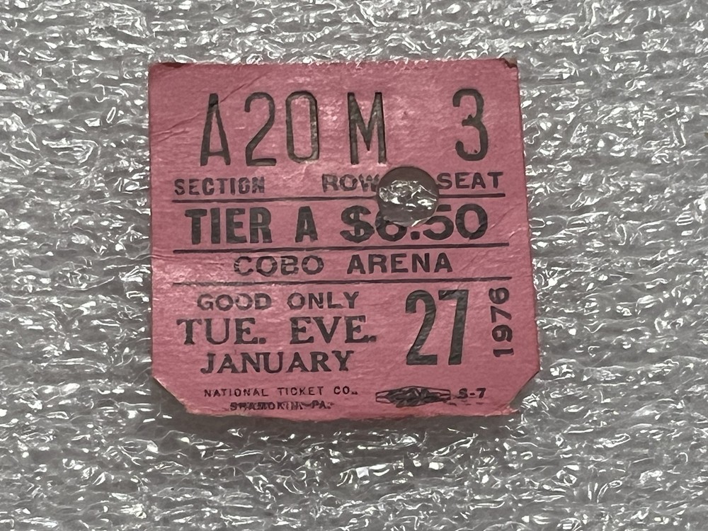 KISS Used Ticket Stub Tuesday January 27 1976 Cobo Arena Detroit Michigan