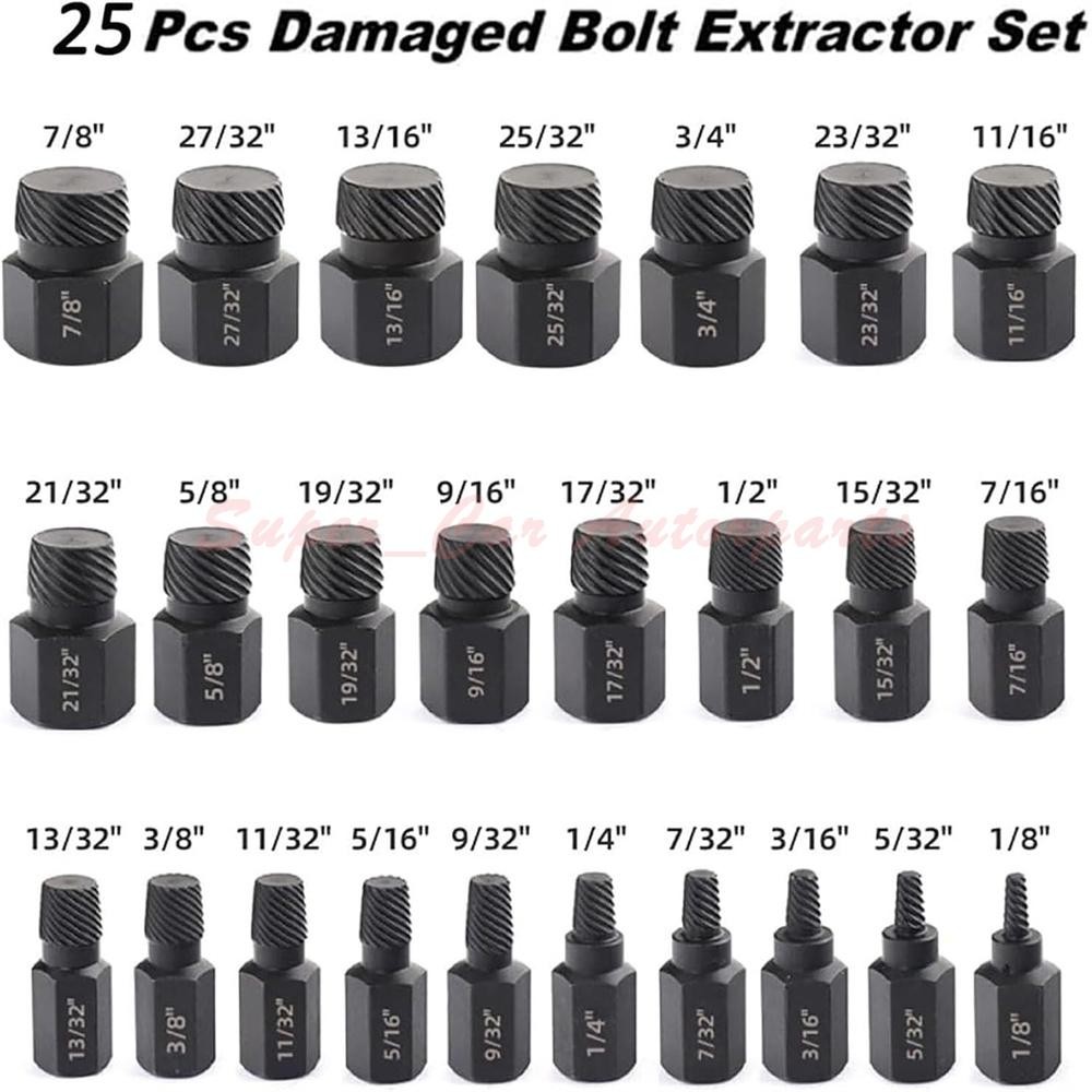 25 Pcs Multi-Spline Screw Extractor Set Hex Head Bit Socket Wrench Bolt Remover