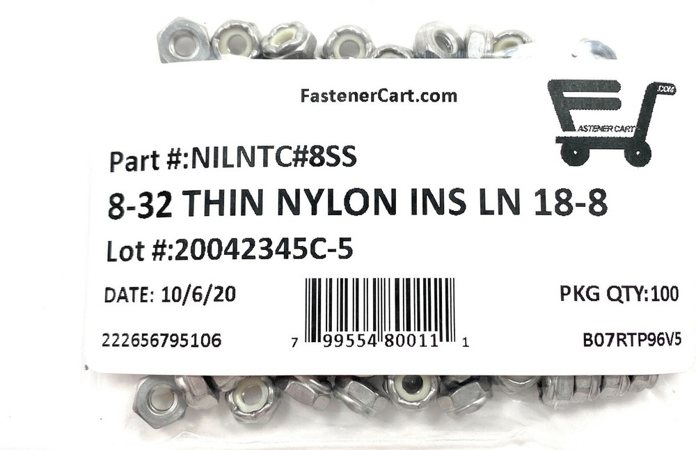 (100) 8-32 Stainless Steel Nylon Insert Jam Thin Nuts #8 NTM Locking Nuts