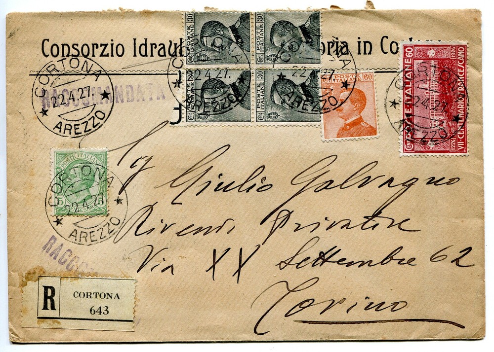 Michetti Cent. 30 quartins on envelope