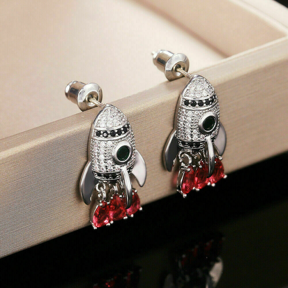 Drop Dangle Earrings 14K White Gold Finish 1.8Ct Lab Created Ruby & Emerald