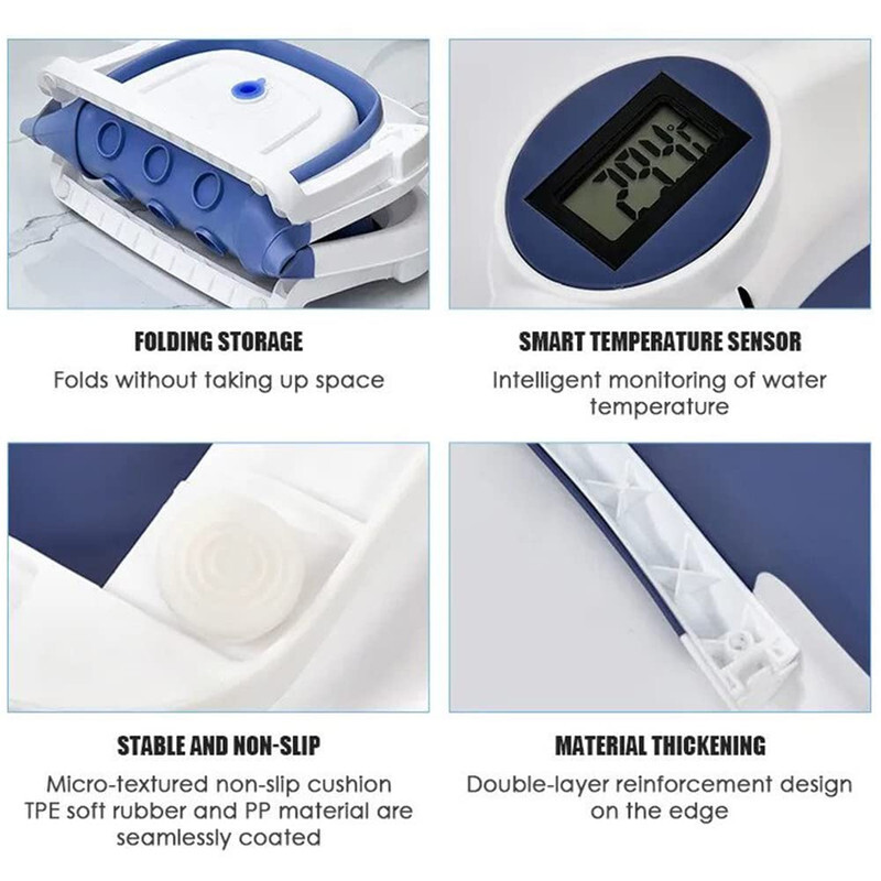 Foldable Baby Bath Tub Collapsible Newborn Infant Shower Bathtub with Cushion US