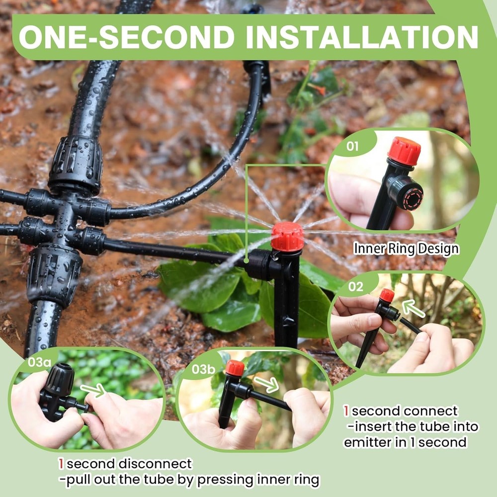 Automatic 240FT Drip Irrigation System - Quick Connect & Water Saving Technology