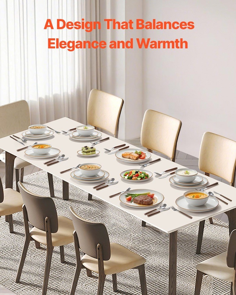32-Pc Ceramic Place Setting Set for 8, White, 6.4–10.6in